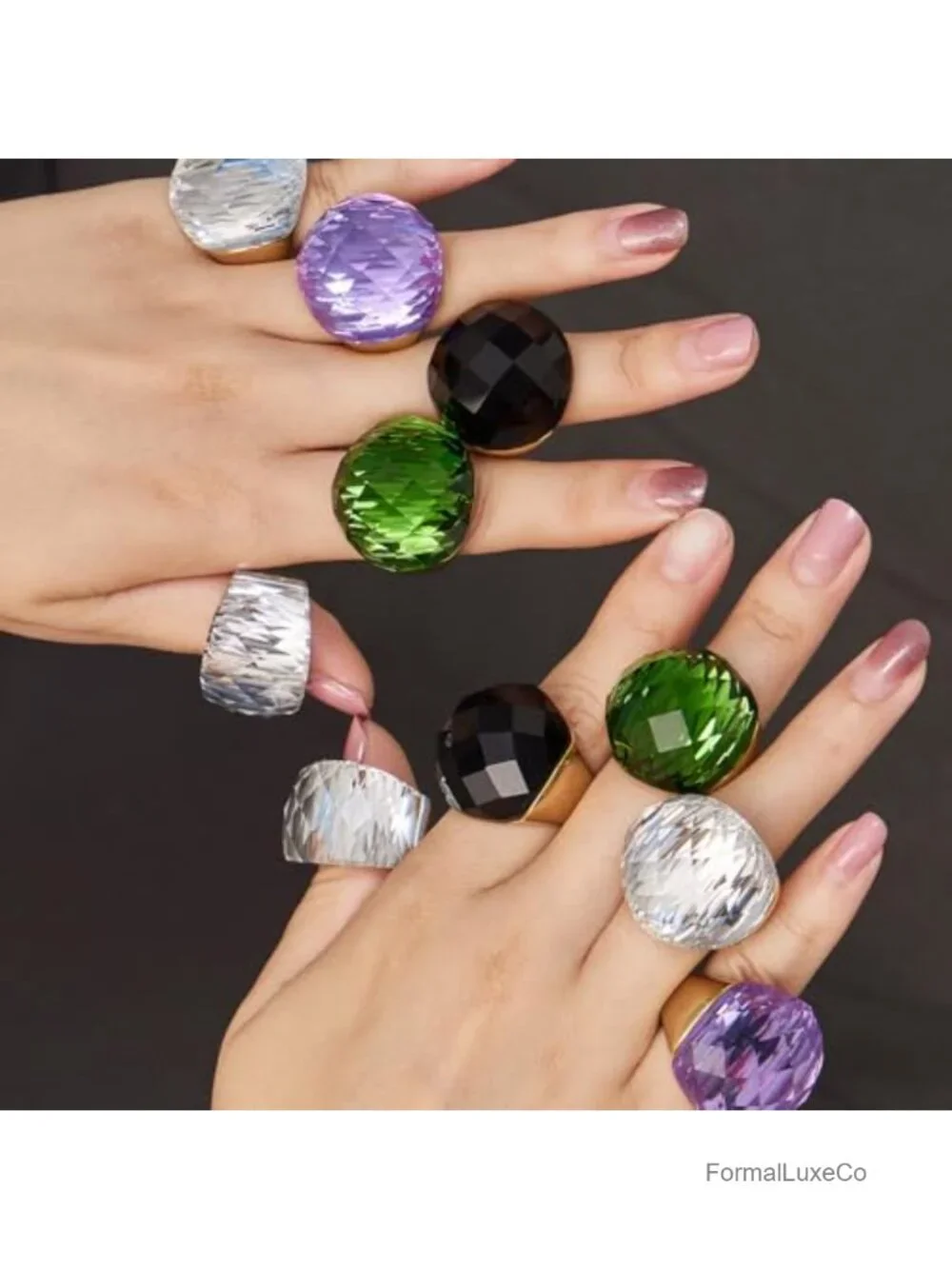 Chunky Cubic Zirconia Statement Ring Gold-Tone Plated Stainless Steel Cocktail